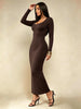 Women's Solid Long Sleeve Bodycon Dress, Chic Basic Minimalist Causual Scoop Neck Long Dress, Womenswear