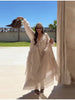 Casual Solid Ruffles Patchwork Robe Women Minimalist Full Sleeve Mesh Loose Fit Lace Up Maxi Dress Vacation Daily Date Wear