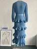 Long Pleated Dress Women Round Neck Solid Color Ruffles Cake Belt Dresses Multi-layer Female Elegant Clothing 2R6863