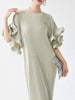 Elegant Pleated Long Dress For Women O-neck Flare Sleeves High Waist Solid Color Dresses Spring Clothing 2Z2387