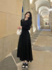 Long Sleeve O-neck A-line Dress Streetwear Vestidos Lady Korean Style Hollow Out Black Long Dresses Women