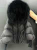 Janveny2026 Winter Large Real Fur Hooded Puffer Jacket Women Thicken Warm Knitted Sleeve Coat White Duck Down Mid Long Parka