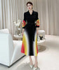 Gradient Color print Pleated women's Dress tie flowe Flared Sleeve elastic lace up design Long Dresses 2DB6658