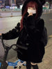 Autumn Winter Oversized Soft Thick Warm White Faux Fur Hoodie Women with Bear Ears Horn Buttons Punk Style Fluffy Jacket