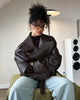 Casual Black Leather Lace Up Short Jacket Women Long Sleeve Zipper Lapel Loose Button Coat Lady Daily High Street Outerwear