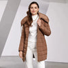 Women's Winter Jacket Hooded Belt Long Parkas Warm Padding Puffer Plaid Quilted Coat Down Jacket Thick Snow Wear