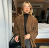 Autumn Winter Women Jacket With Lapel Woman Casual Single Breasted Pocket Long Sleeve Short Coat Street Overcoat