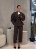 Women Black Pinstripe Two Piece Suit Belted Wrap Blazer Wide Leg Pants Autumn Office Formal Business Outfit Sets