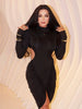 Elegant Hollow Dress Women Turtleneck Ruched Patchwork Full Sleeve Irregular Hem Skinny Stretch Party Club Bodycon