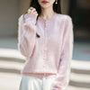 Winter Women's Clothing Tops Brushed Wool Cardigans O Neck Yellow Warm Causal Sweater Soft Solid Knitted Coats B1713005