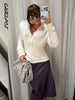 Women's Knitwear Faux Fur Collar Patchwork Knitted Cardigan Autumn Female Long Sleeve Single Breasted Solid Coats Chic Partywear