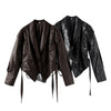 Women Leather Bomber Jackets Coats With Belt Notched Shoulder Pads Motorcycle Street Chic Short Outwear Solid Lace Up