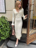 Ruffled Knit Dress Women Autumn Ribbed Contrast Long Sleeve High Waist Lapel Gown Dress Knitwear Ladies Maxi Dress