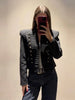 Women's Black Military Cropped Blazer Padded Shoulders Jacket Coat Vintage Stand Collar Gothic Elegant Party Streetwear Jackets