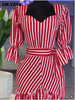 Women Striped Three Quarter Sleeve V-neck Midi A-line Dress Birthday Vacation Streetwear Vestidos Dresses