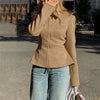 Winter Suede Short Jacket For Women's Vintage High Waist Slim Cardigan Winter Street Lapel Office Commuting Jackets Coat
