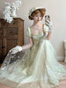 Handmade Regency Empire Waist Lolita Gown Women Green Beaded Lace Formal Dress French Elegant Party Outfit Chic Retro