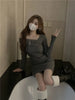 Y2K Knitted Mini Dress Women Streetwear Sexy Off Shoulder Sweater A Line Dresses Christmas Party Korean Bodycon Vestidos