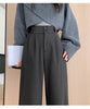 Autumn Winter High Waist Woolen Women's Wide Leg Pants Button Korean Casual Loose Straight Full Length Trousers Female