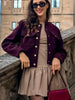 Women Soft Tweed Bomber Jacket O-Neck Long Sleeve Pockets Buttons Loose Woolen Coat Female Streetwear