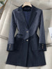 Women Stripe Stitching Woolen Blazer Coat Long Sleeve Jacket Office Ladies Work Wear Blazers Female Windbreakers Outerwear