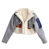 Women Padded Jacket Denim Splicing Jacket Winter Lamb's Wool Liner Thickened Short Section Biker Jacket Cotton Jacket