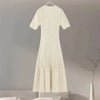 Elegant Knit Dress For Women White Slim O-neck Single Breasted Short Sleeve Long Dresses Female Spring Lady Robe T88X