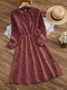 Corduroy Knee Length Dress Retro Pocket Elegant Women Dress