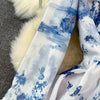 Court Style Long Dresses for Women Floral Print Flare Sleeve Stand Collar Female Elegant Vestidos Chiffon Maxi Dress