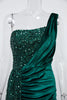 Wine Sequin Evening Dress Elegant Women One Shoulder Draped Split Wedding Party Prom Dresses Bridesmaid Wine Long Gown