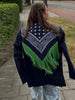 Women Blazer Jacket Bandana Print Fringe Shawl Back Patchwork Tassel Detail Lapel Long Sleeve Single‑Breasted Casual Suit Coat