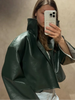 Retro Crocodile Pattern Short Women's Leather Jacket High Collar Zipper Loose Long Sleeve Jackets Lady Street Daily Wear