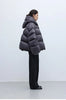 Stylish Silhouette 90% White Goose down Hooded down Jacket for Women, Curved Sleeve Puffer Coat, Thickened Outerwear, Winter Model