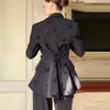 Black Blazer Jacket Pant Sets Chic Double Breasted Slim Waist Suit Coat Wide-leg Suit Trousers Spring Lady Party Outfits