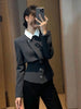 Light Slim Fit Blazers Women Fake Two Piece Patchwork Button Suit Jacket Autumn Vintage Office Lady Female Simple Tops