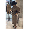 Lady Black Pinstripe Two Piece Suit Belted Wrap Long Sleeves Blazer Wide Leg Pants Sets Autumn Chic Formal Business Set