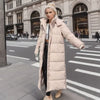 Cotton Coat Long Parka Coat Jacket Women Autumn Winter Thick Warm Coats Woven Block Hooded White Down Parkas