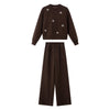 Two Pieces Set Woman Winter Casual Embroidery Sweatshirt Wide Leg Pants Fleece Lined Knitted Women Clothes Sets A3288