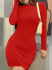 Autumn Sexy Ruched Irregular Long Sleeve Dress Women's Turtleneck High Waist Slim Fit Dresses