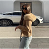 Autumn Casual Fur Collar Sweater Coat Women's Solid Loose Long Sleeve Zippers Pullover Ladies Office Tops