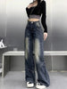 Autumn Women High Waist Straight Denim Pants Korean Aesthetic Slim Wide Leg Jeans Woman Vintage 2000S Washed Denim Trousers