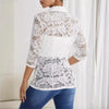 Elegant Single Button Lace Spliced Suit Collar Jacket For Women Half Sleeved Lace Hollow Out Slim White Black Lightweight Coat
