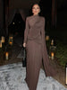 Elegant Slim Fit Pleat Irregular Long Dress Women Long Sleeve Turtleneck Patchwork Robes Chic Party Banquet Wear
