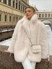 Thicken Faux Fur Short Coats Women Solid Warm Long Sleeves Lapel Loose Fluffy Overcoats Lady Winter High Street Outerwear