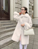 Elegant Faux Fur Collar Coat Women Winter Slim Patchwork Pocket Warm Trench Street Casual Long Faux Fox Fur Outerwear