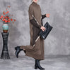 Woman Autumn Mock Neck Loose Long Sleeves Dress Chinese Style Contrast Batwing Sleeve Casual Dress