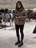 Buttoned Tie-Waist Stand Collar Puffer Jacket Solid Long Sleeve Winter Cozy Warm Women Outerwear Chic Casual Lady Coat