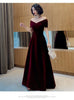 Spring Long Elegant Wine Red Soft Velvet Evening Party Wedding Dresses for Women Off Shoulder Maxi Dress