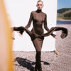 Turtleneck Long Sleeve Bodycon Dress Women Tight Elastic Lace-up Maxi Dresses Winter Evening Party Curvy Robe Red Brown