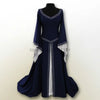 Womens Medieval Renaissance White Wedding Long Dress Celtic Queen Party Victoria Cosplay Costume Square Collar Maxi Dress Robe